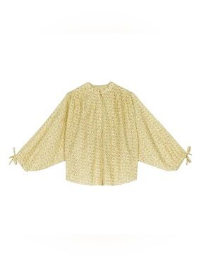 Doen O'Keefe Yellow Floral Tie-Sleeve Blouse
